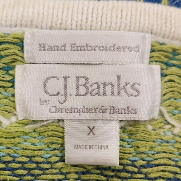 C. J. Banks Womens Multi-Colored Sweater Size XL Hand Embroidered Coastal - Picture 6 of 9
